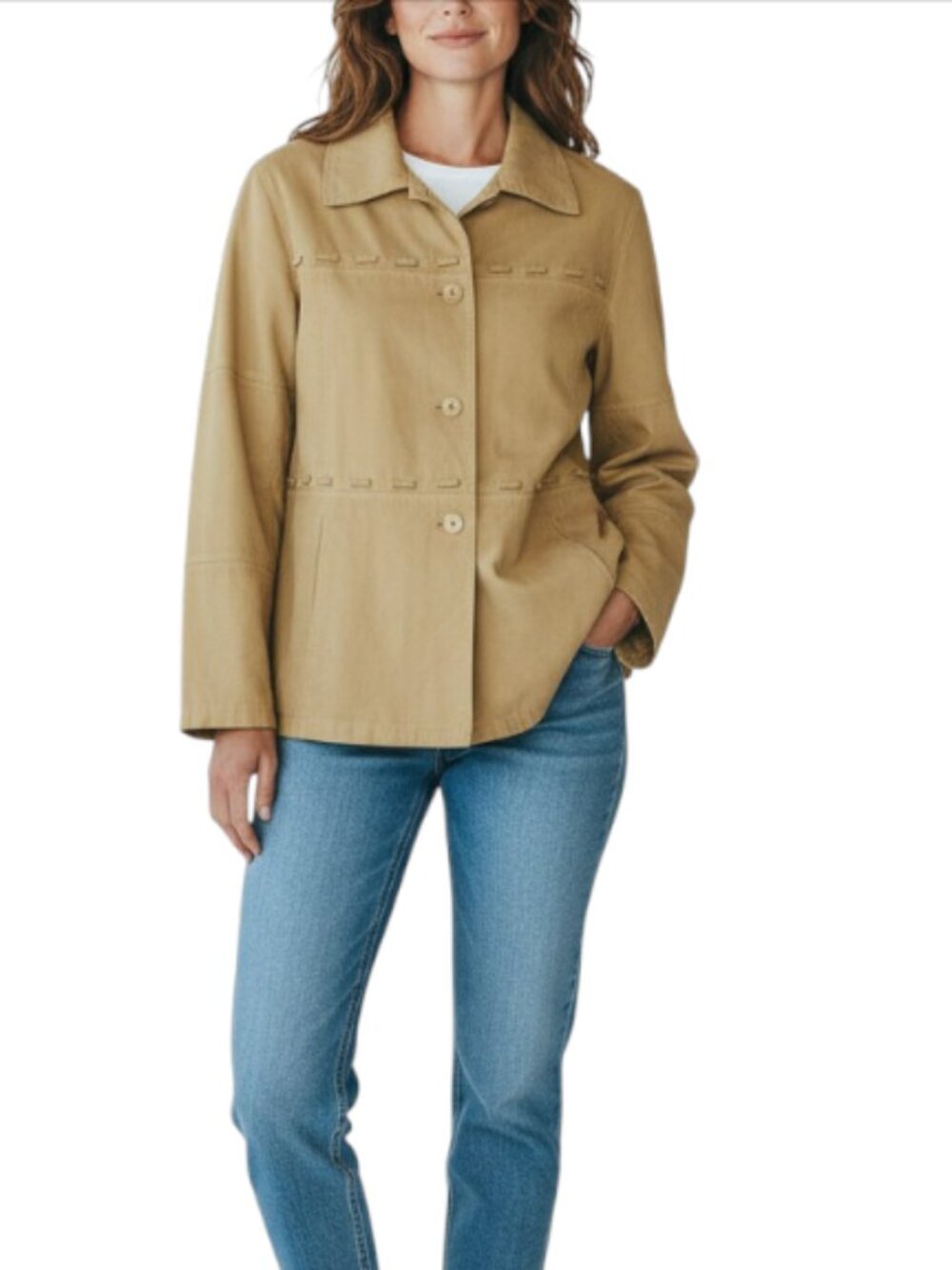 ESPRIT Buttoned Suede Jacket Blazer W's Sz XL Brown Coastal Grandma Western Boho